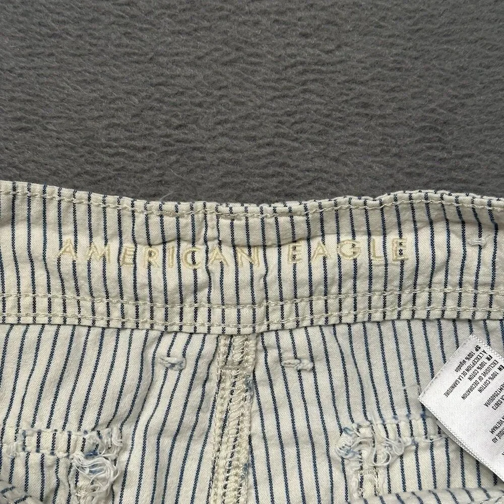 American Eagle Womens 00 Blue White Striped Ankle Pants Straight Casual EUC